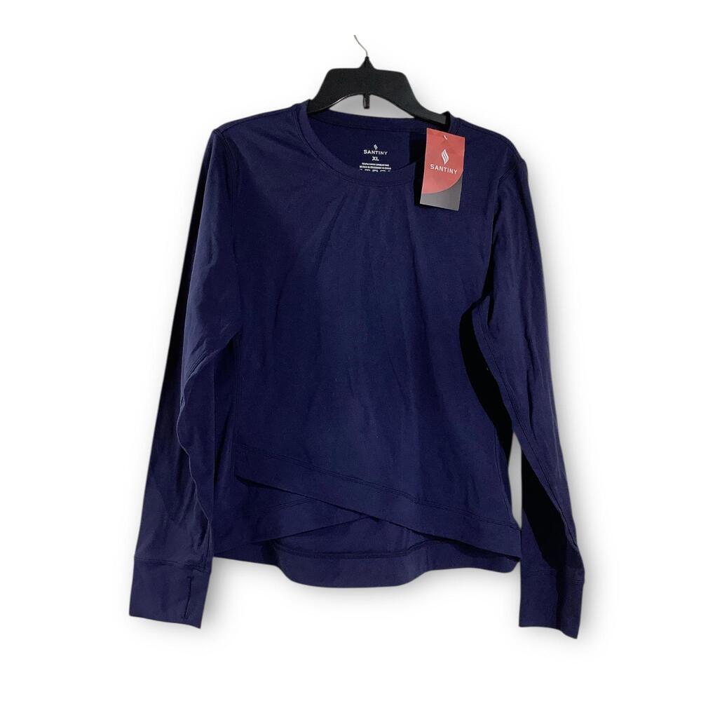 NWT Santiny Long Sleeve Athletic Compression Shirt w Thumb Hole, Navy, XL